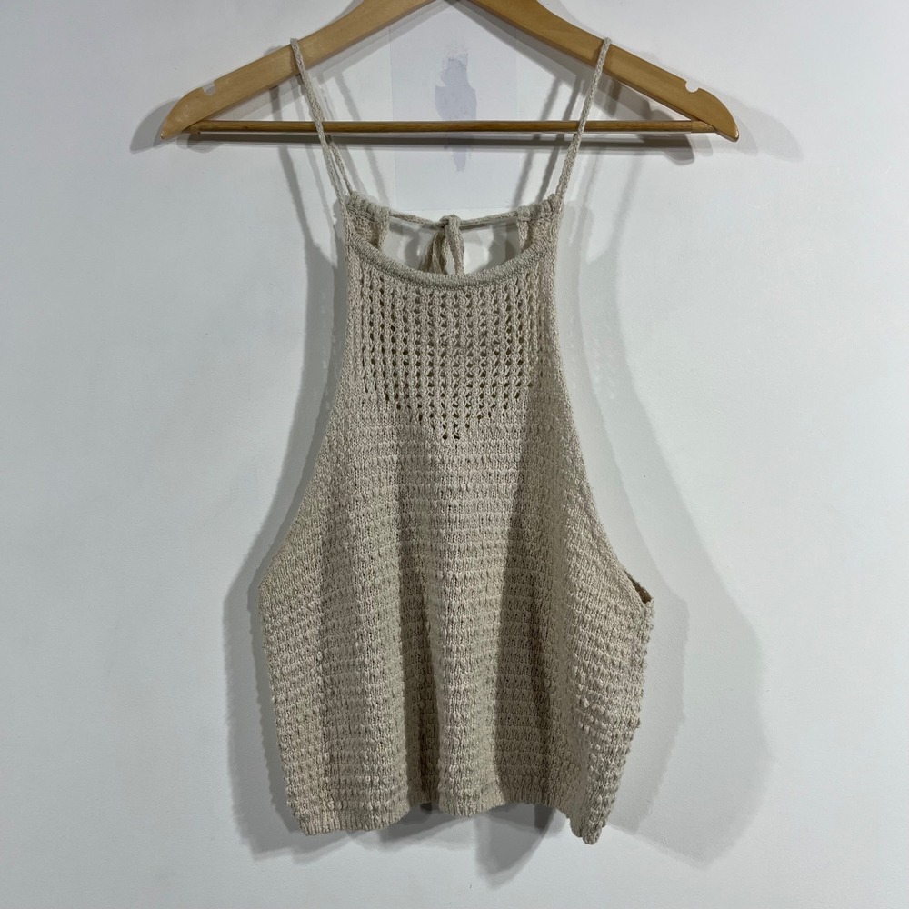 Hollister Boho Y2K Crochet Festival Coastal Knit Halter Tank Top Women Large